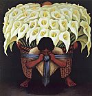 Diego Rivera Canvas Paintings - flower carrier